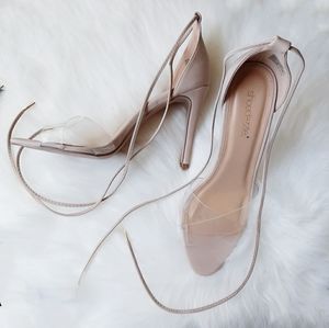 Tan/clear lace up heeled sandals